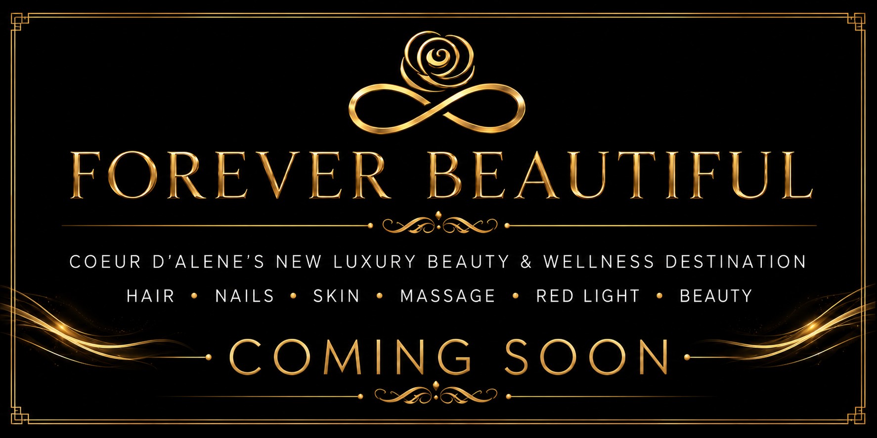 Forever Beautiful black and gold Coming Soon announcement
